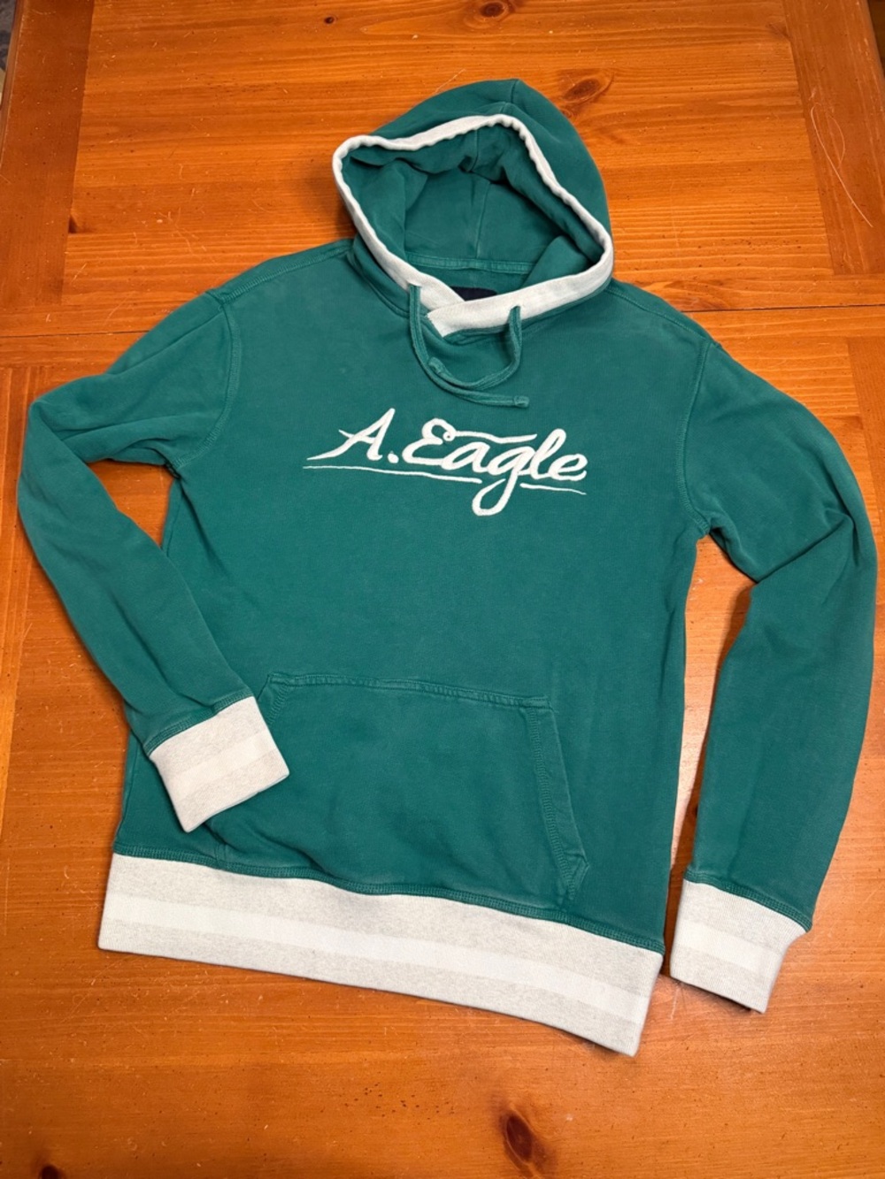American Eagle Outfitters Teal Hoodie with Cream Accents